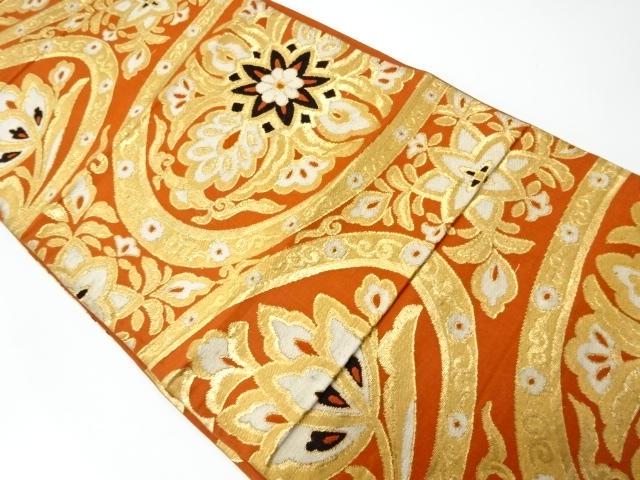 JAPANESE KIMONO / ANTIQUE FUKURO OBI / SILK / WOVEN FLOWERS